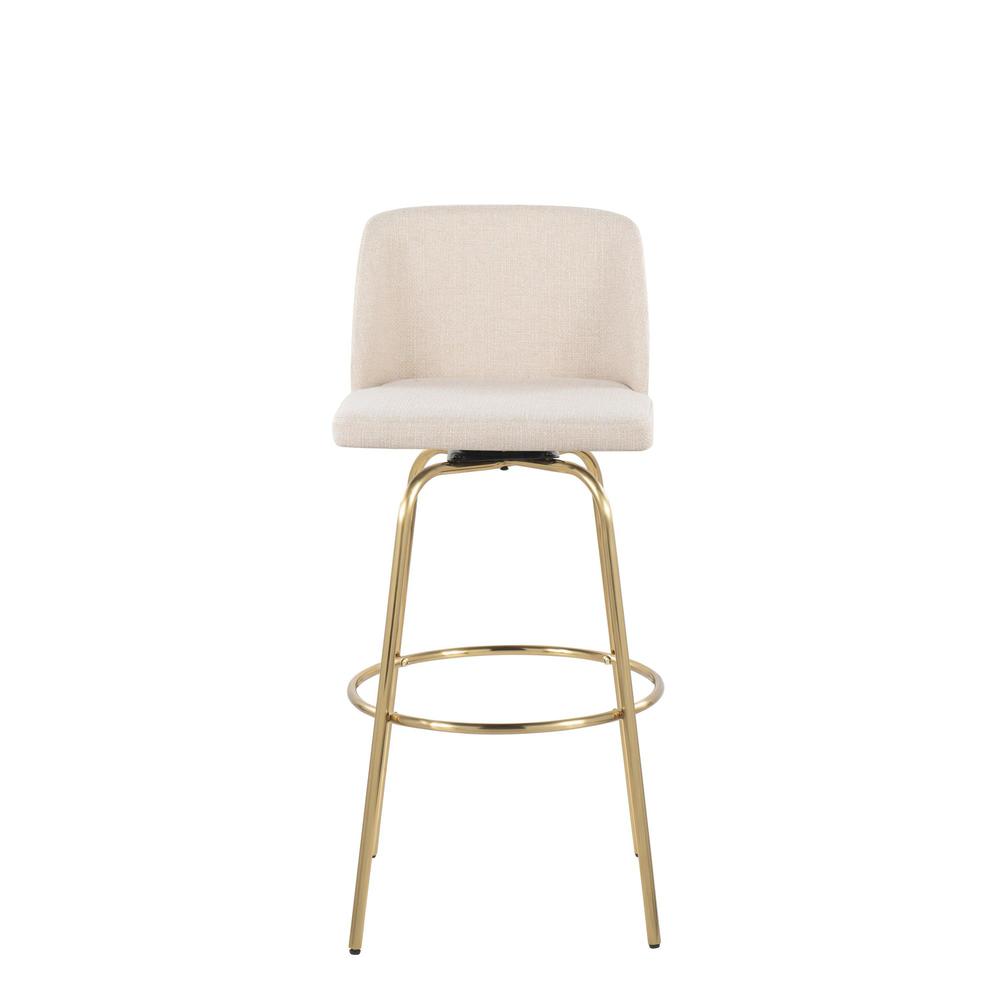 Cream Noise Fabric, Gold Metal Toriano 30" Fixed Height Barstool - Set of 2. Picture 6