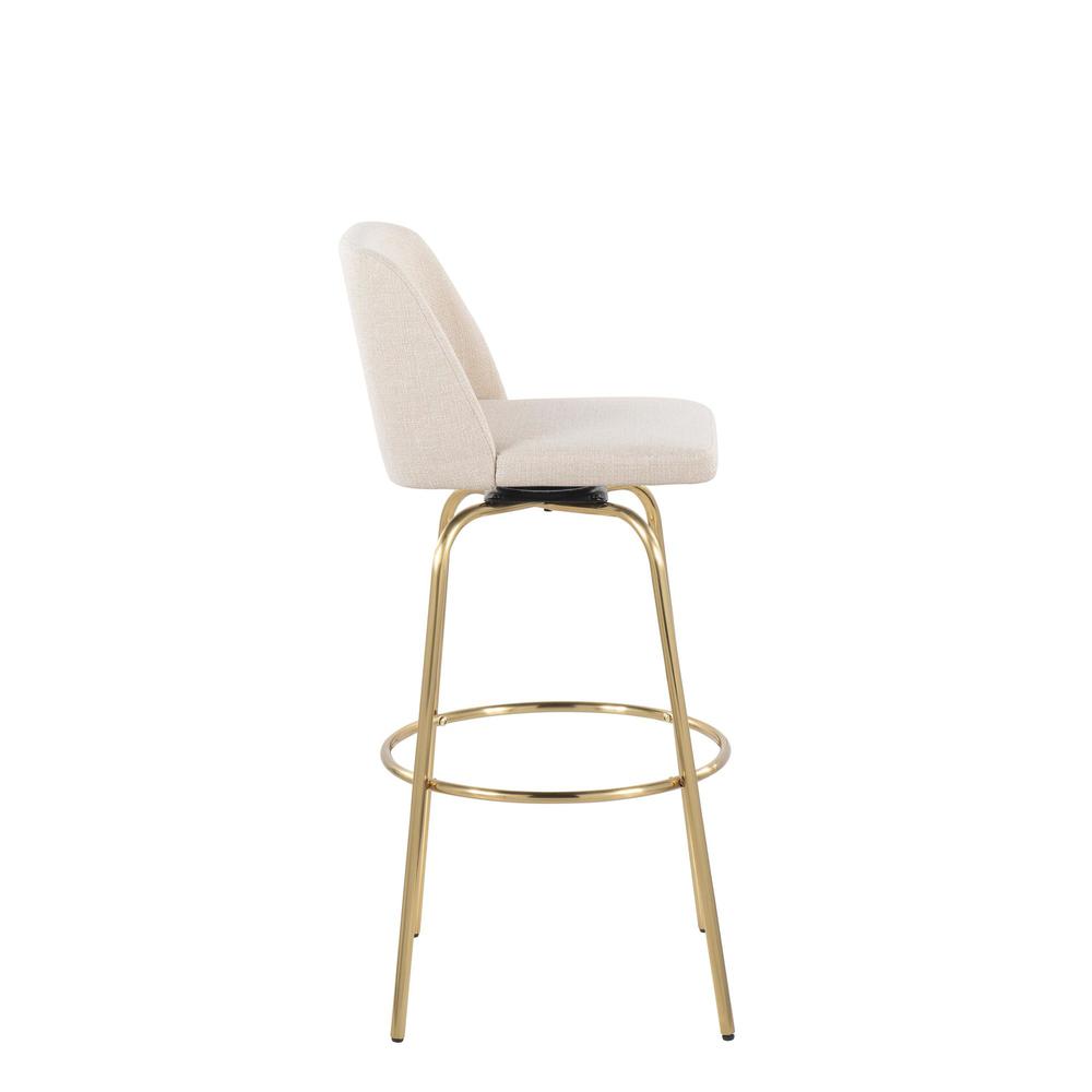 Cream Noise Fabric, Gold Metal Toriano 30" Fixed Height Barstool - Set of 2. Picture 3