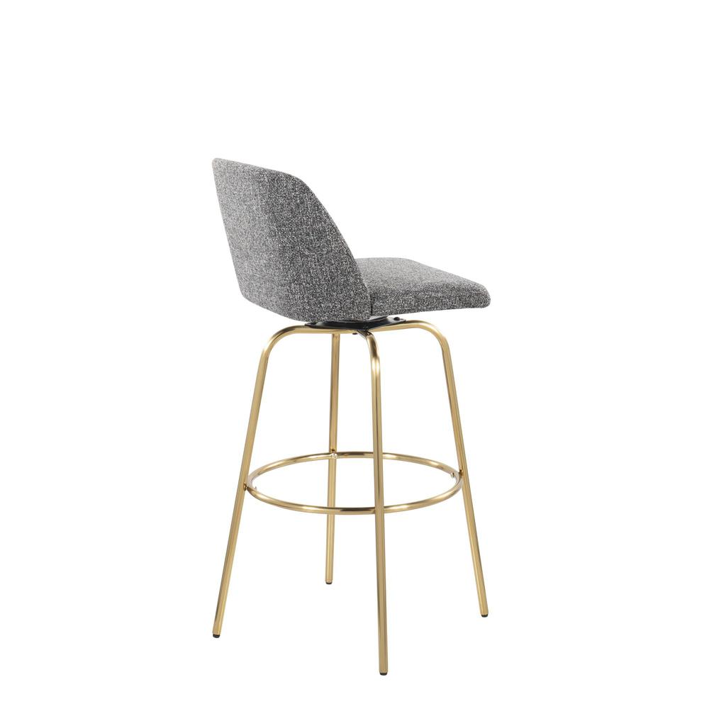 Grey Noise Fabric, Gold Metal Toriano 30" Fixed Height Barstool - Set of 2. Picture 4