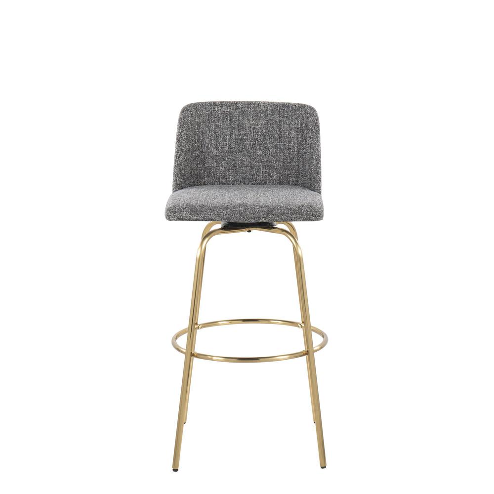 Grey Noise Fabric, Gold Metal Toriano 30" Fixed Height Barstool - Set of 2. Picture 6