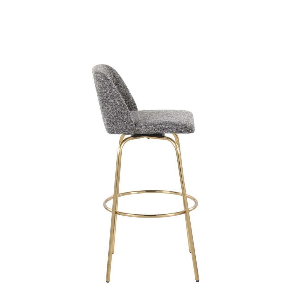 Grey Noise Fabric, Gold Metal Toriano 30" Fixed Height Barstool - Set of 2. Picture 3