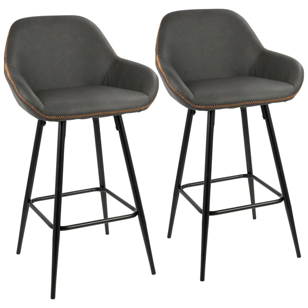 Clubhouse Contemporary 26" Counter Stool with Black Frame and Grey Vintage Faux Leather - Set of 2. Picture 1