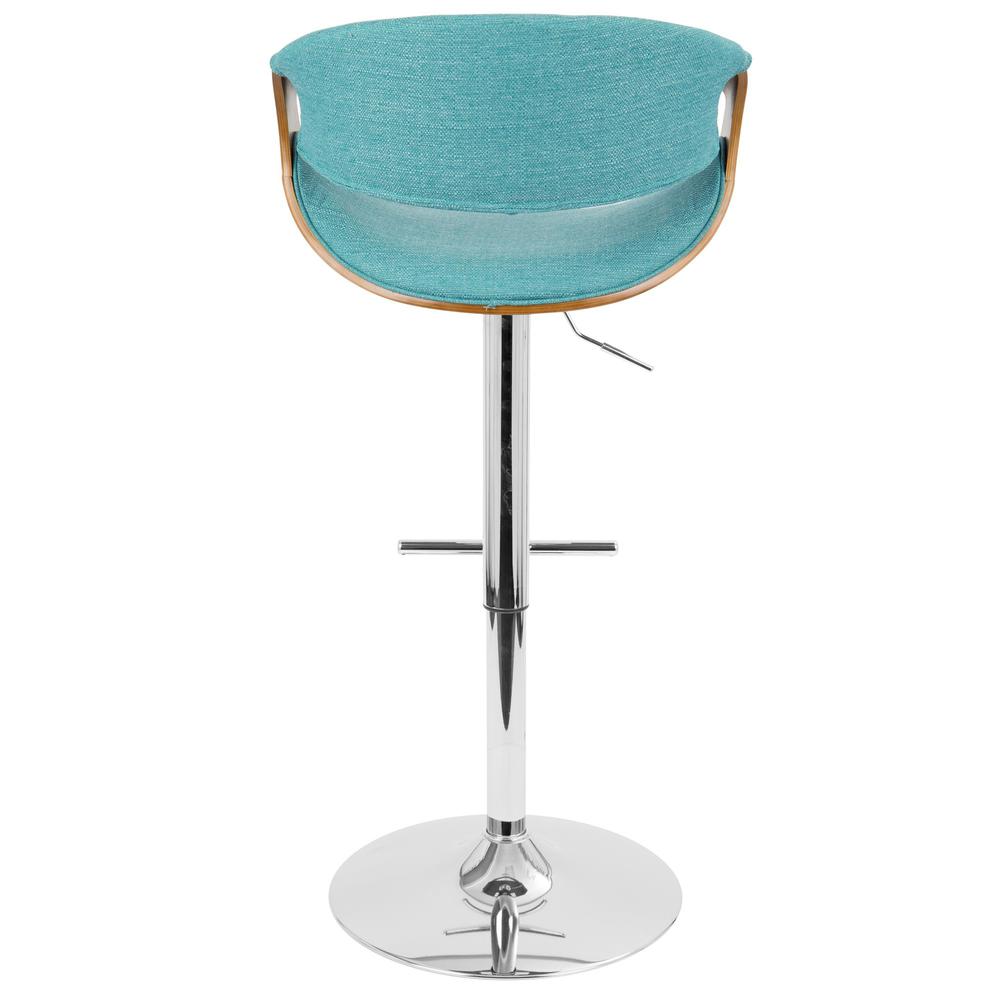 Curvo Mid-Century Modern Adjustable Barstool with Swivel in Walnut and Teal. Picture 5