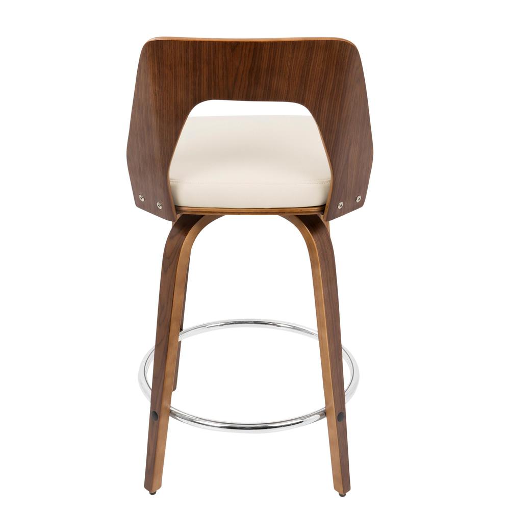 Trilogy Mid-Century Modern Counter Stool in Walnut and Cream Faux Leather - Set of 2. Picture 6