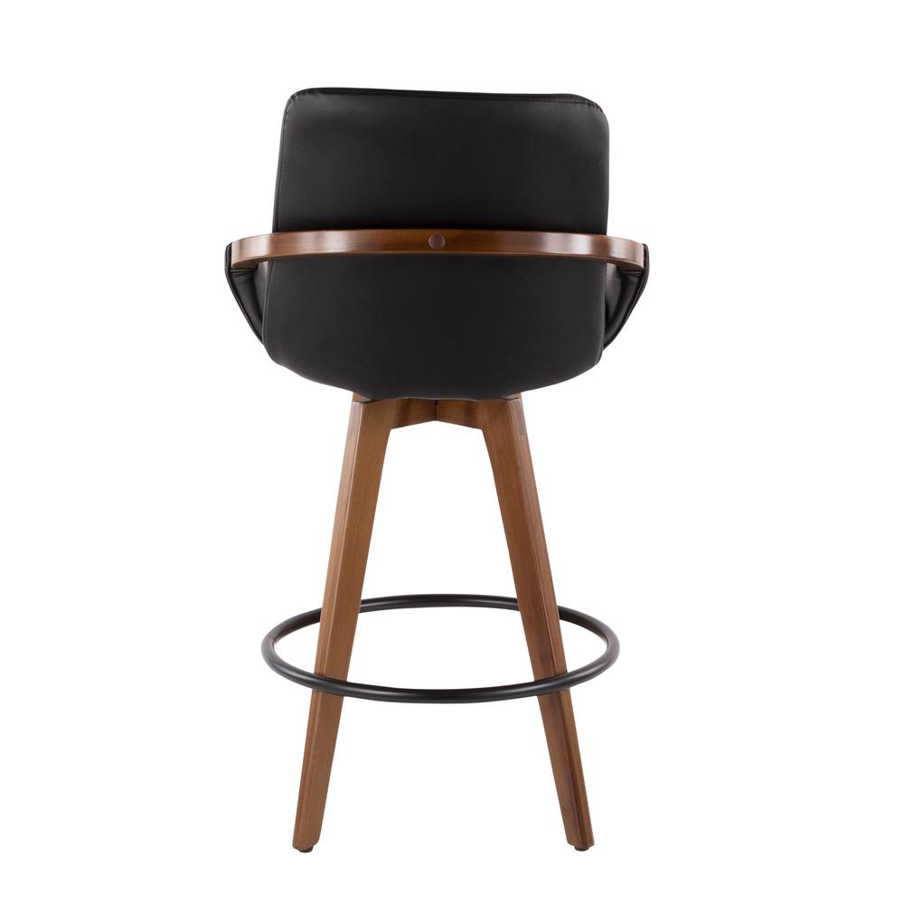 Cosmo Mid-Century Counter Stool in Walnut and Black Faux Leather. Picture 3