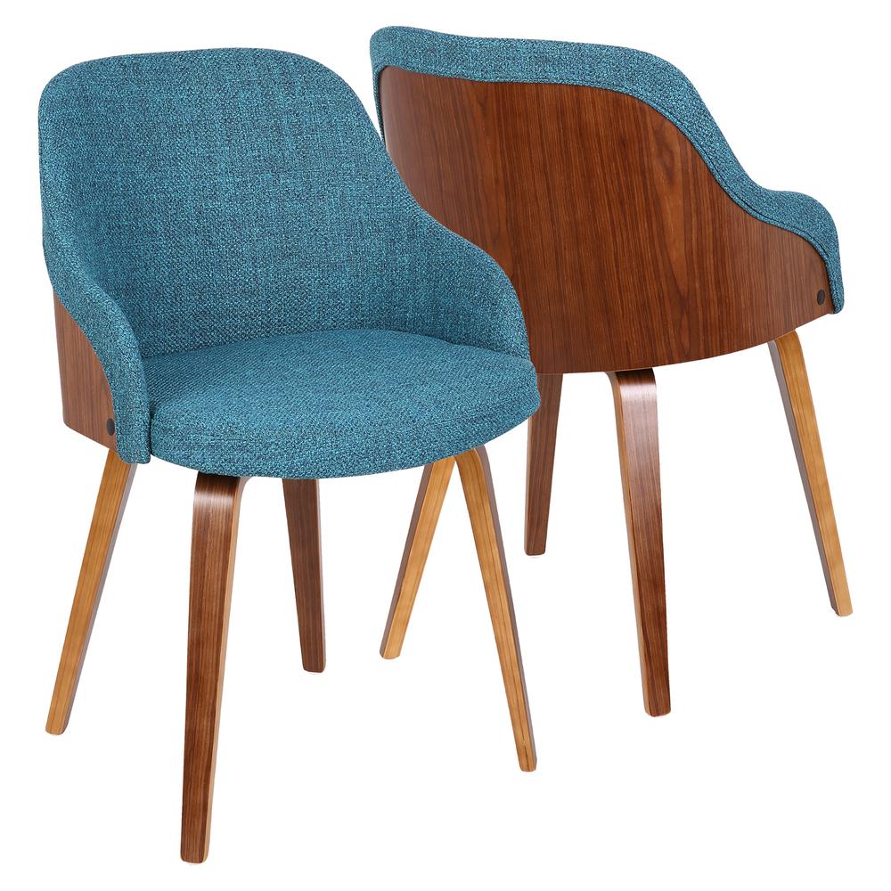 Bacci Mid-Century Modern Dining/ Accent Chair in Walnut Wood and Teal Fabric. Picture 1