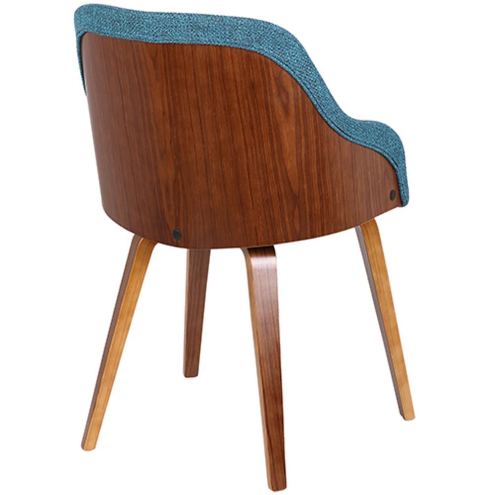Bacci Mid-Century Modern Dining/ Accent Chair in Walnut Wood and Teal Fabric. Picture 4
