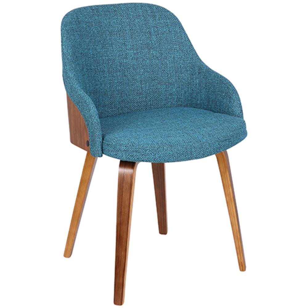Bacci Mid-Century Modern Dining/ Accent Chair in Walnut Wood and Teal Fabric. Picture 2