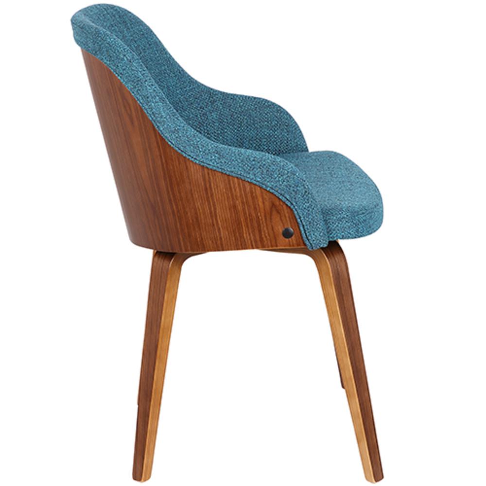 Bacci Mid-Century Modern Dining/ Accent Chair in Walnut Wood and Teal Fabric. Picture 3