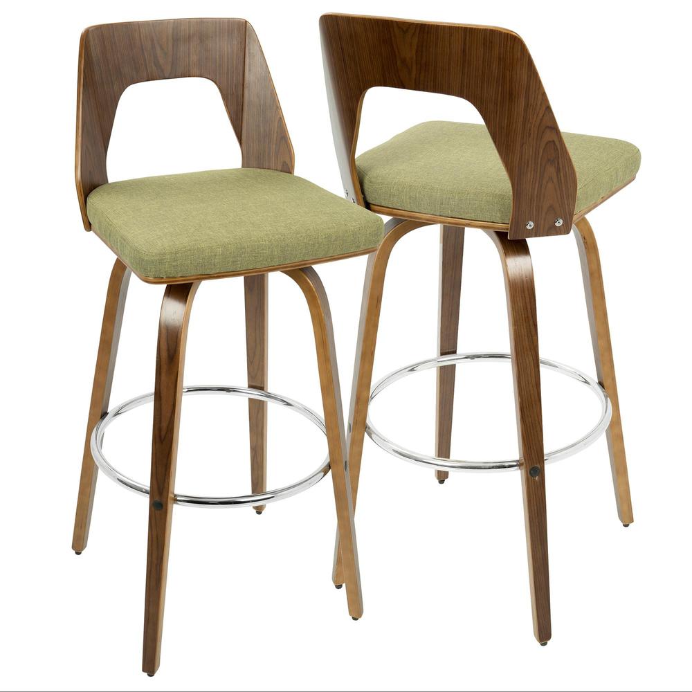 Trilogy Mid-Century Modern Barstool in Walnut and Green Fabric - Set of 2. Picture 2
