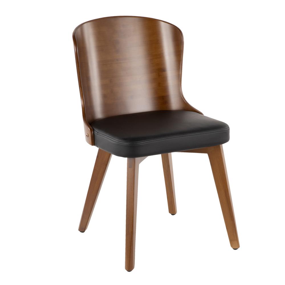 Bocello Mid-Century Chair in Walnut and Black Faux Leather. Picture 1