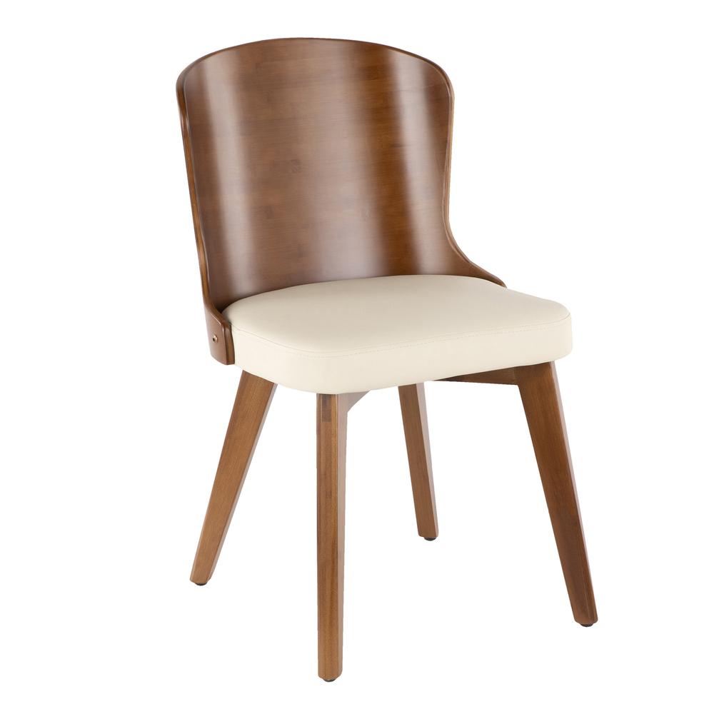 Bocello Mid-Century Chair in Walnut and Cream Faux Leather. Picture 1