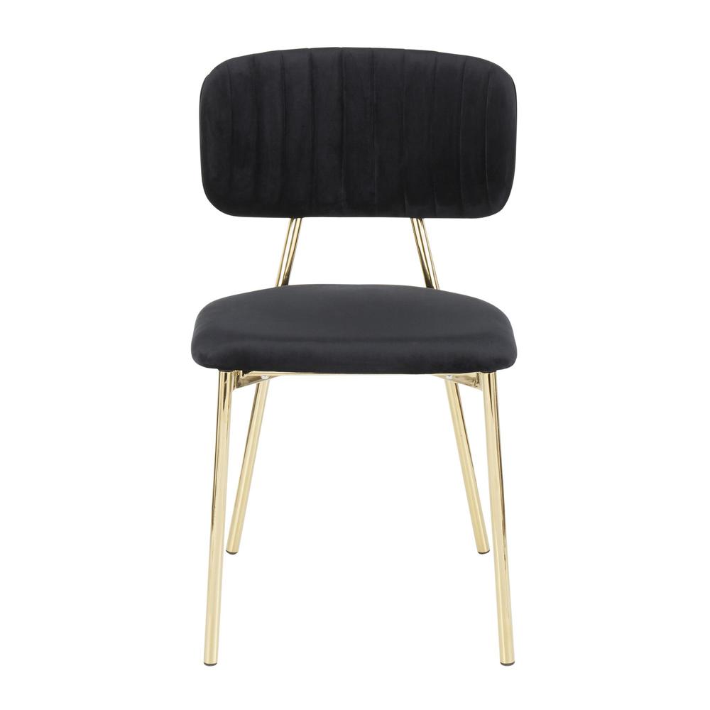 Bouton Contemporary/Glam Chair in Gold Metal and Black Velvet - Set of 2. Picture 6