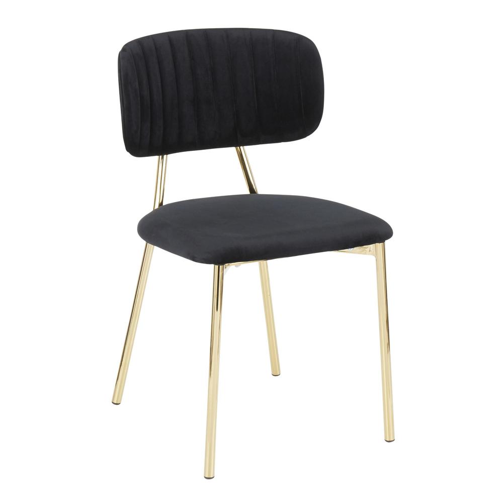 Bouton Contemporary/Glam Chair in Gold Metal and Black Velvet - Set of 2. Picture 2