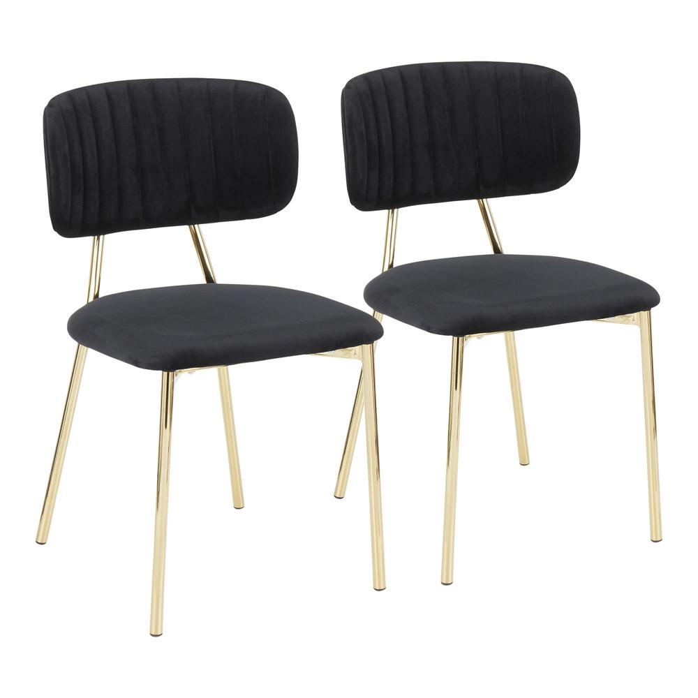 Bouton Contemporary/Glam Chair in Gold Metal and Black Velvet - Set of 2. Picture 1