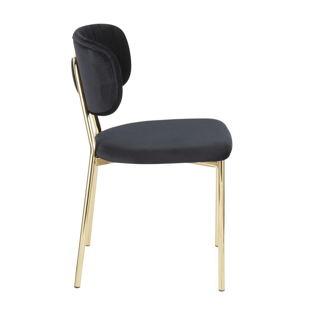 Bouton Contemporary/Glam Chair in Gold Metal and Black Velvet - Set of 2. Picture 3