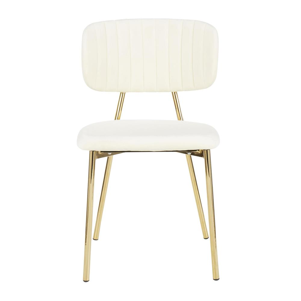 Bouton Contemporary/Glam Chair in Gold Metal and Cream Velvet - Set of 2. Picture 6