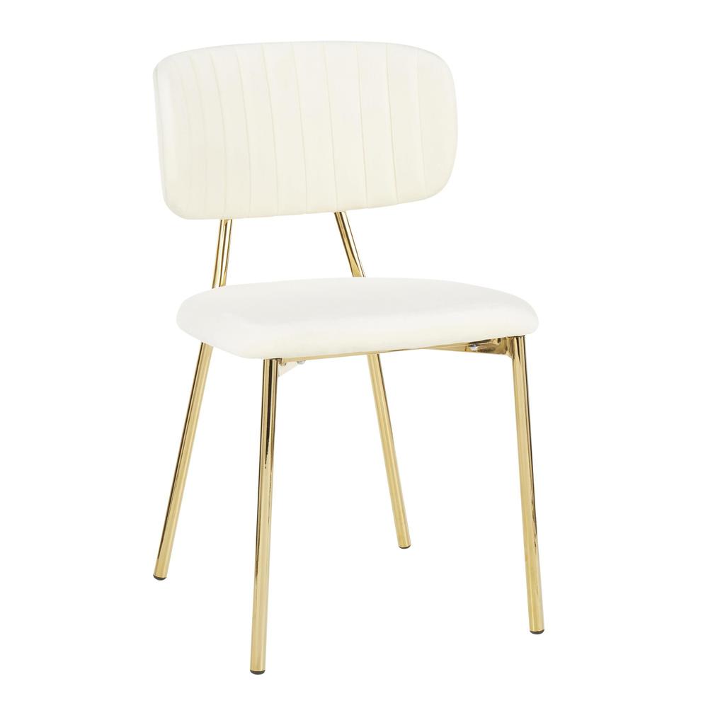 Bouton Contemporary/Glam Chair in Gold Metal and Cream Velvet - Set of 2. Picture 2
