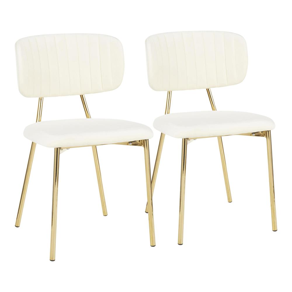 Bouton Contemporary/Glam Chair in Gold Metal and Cream Velvet - Set of 2. Picture 1