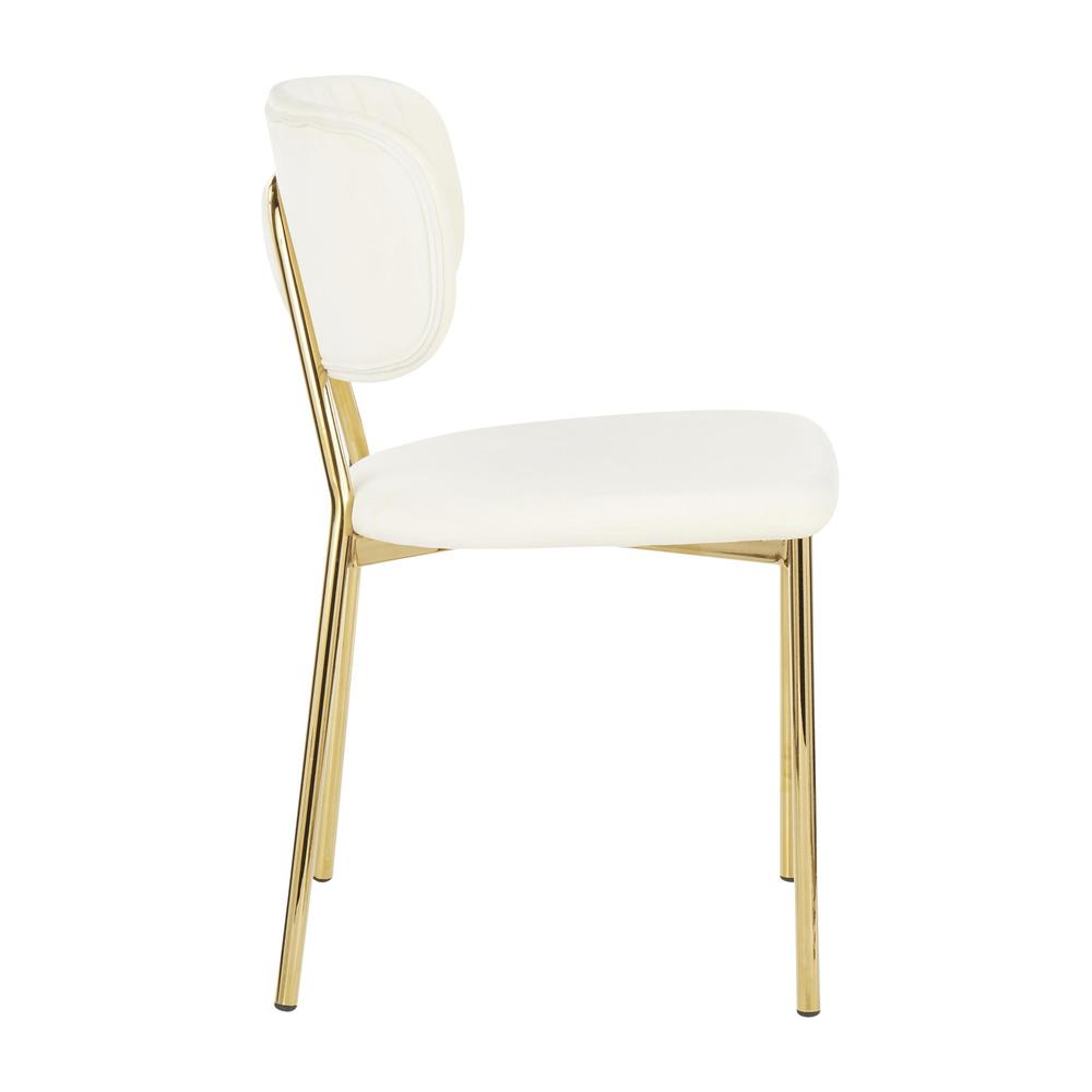 Bouton Contemporary/Glam Chair in Gold Metal and Cream Velvet - Set of 2. Picture 3