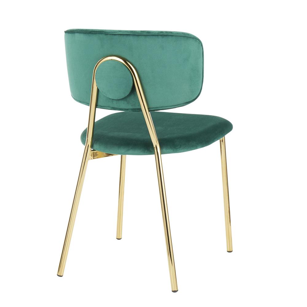 Bouton Contemporary/Glam Chair in Gold Metal and Green Velvet - Set of 2. Picture 4