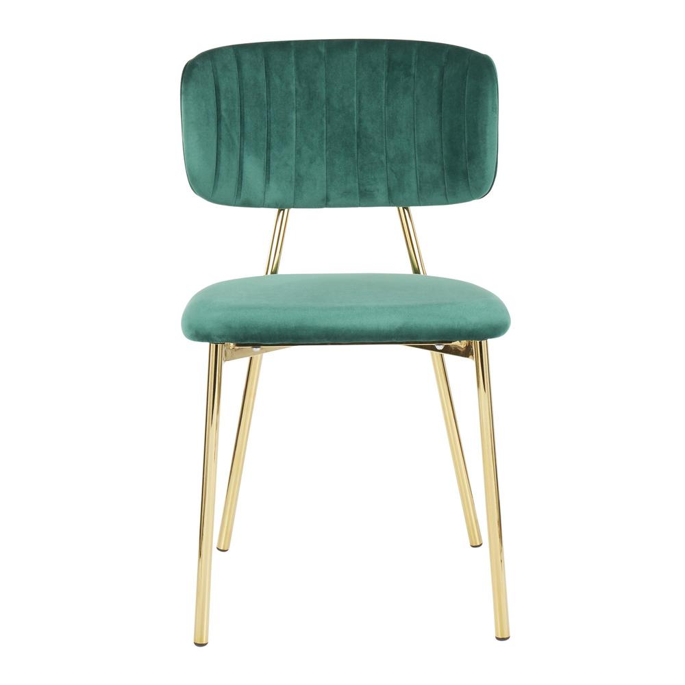 Bouton Contemporary/Glam Chair in Gold Metal and Green Velvet - Set of 2. Picture 6