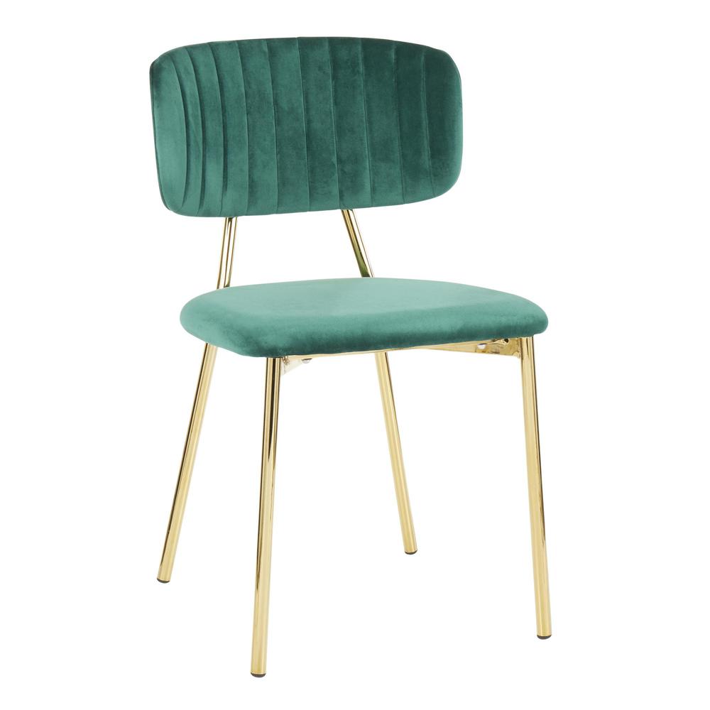 Bouton Contemporary/Glam Chair in Gold Metal and Green Velvet - Set of 2. Picture 2