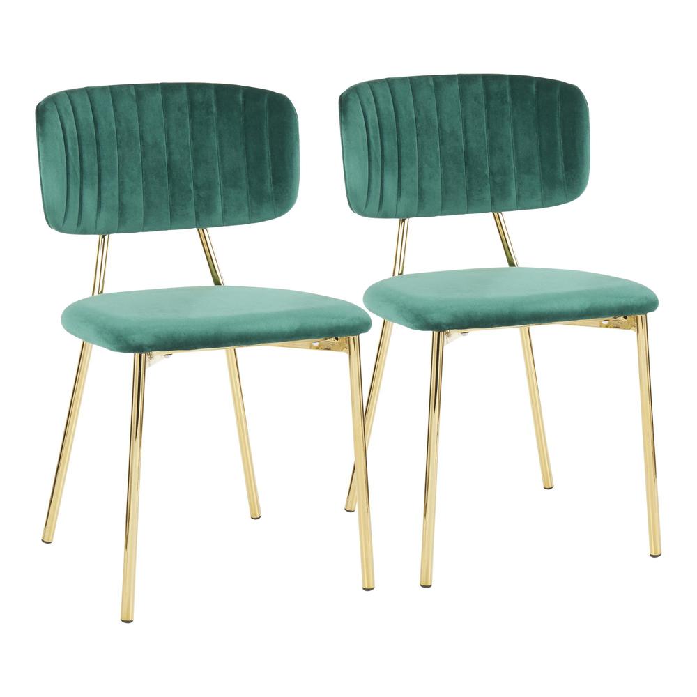 Bouton Contemporary/Glam Chair in Gold Metal and Green Velvet - Set of 2. Picture 1