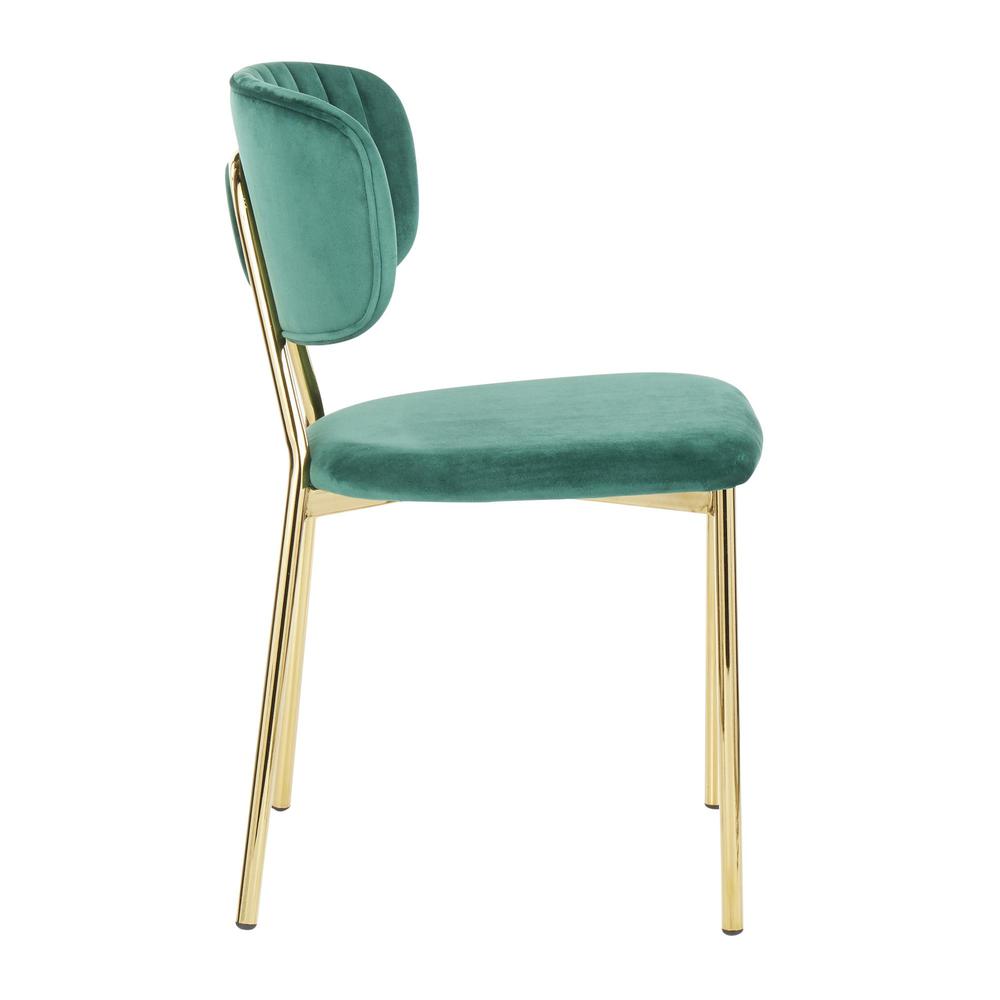 Bouton Contemporary/Glam Chair in Gold Metal and Green Velvet - Set of 2. Picture 3