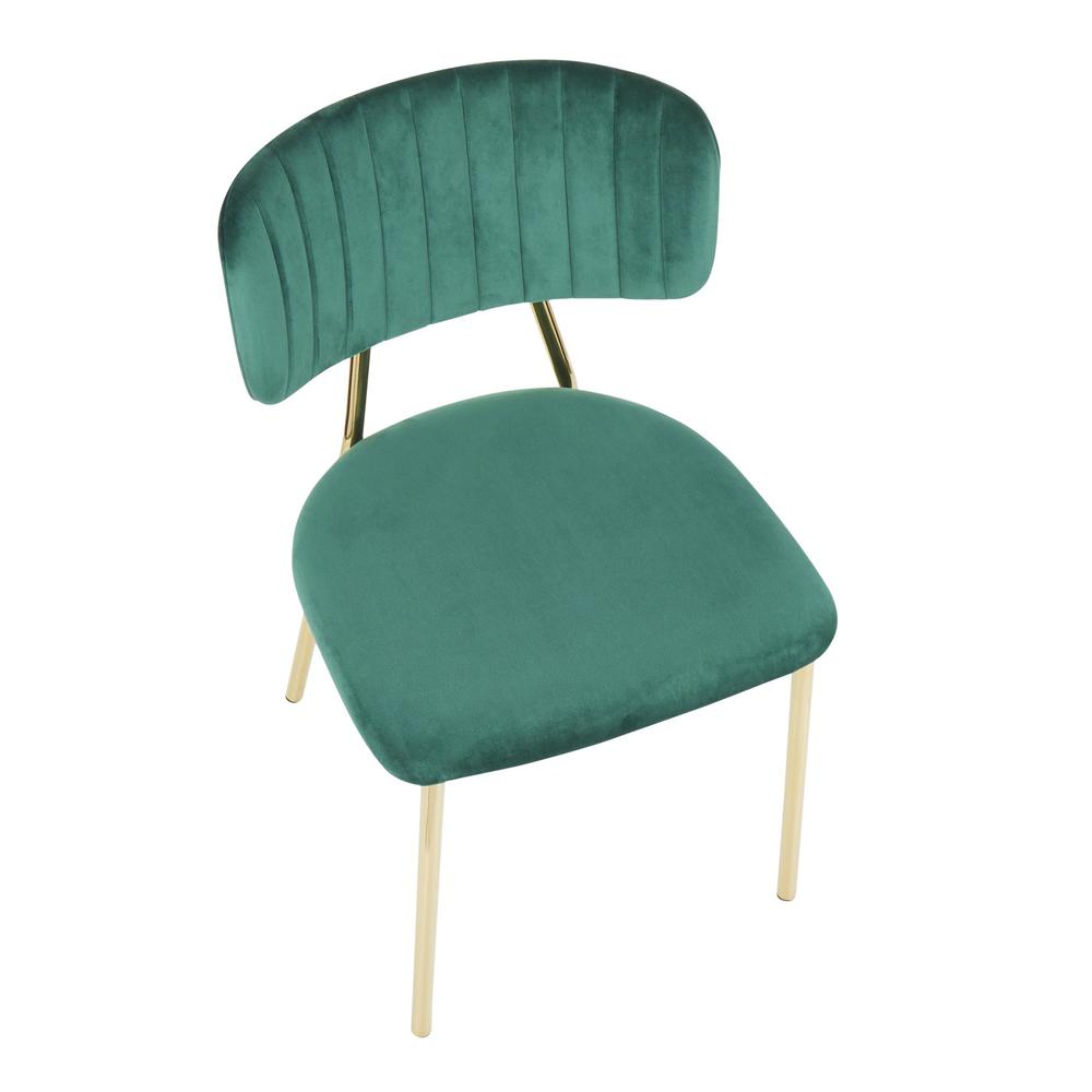 Bouton Contemporary/Glam Chair in Gold Metal and Green Velvet - Set of 2. Picture 7