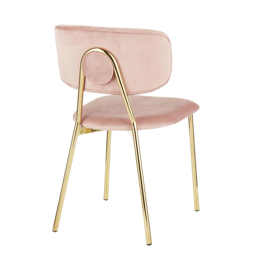 Bouton Contemporary/Glam Chair in Gold Metal and Blush Pink Velvet - Set of 2. Picture 4