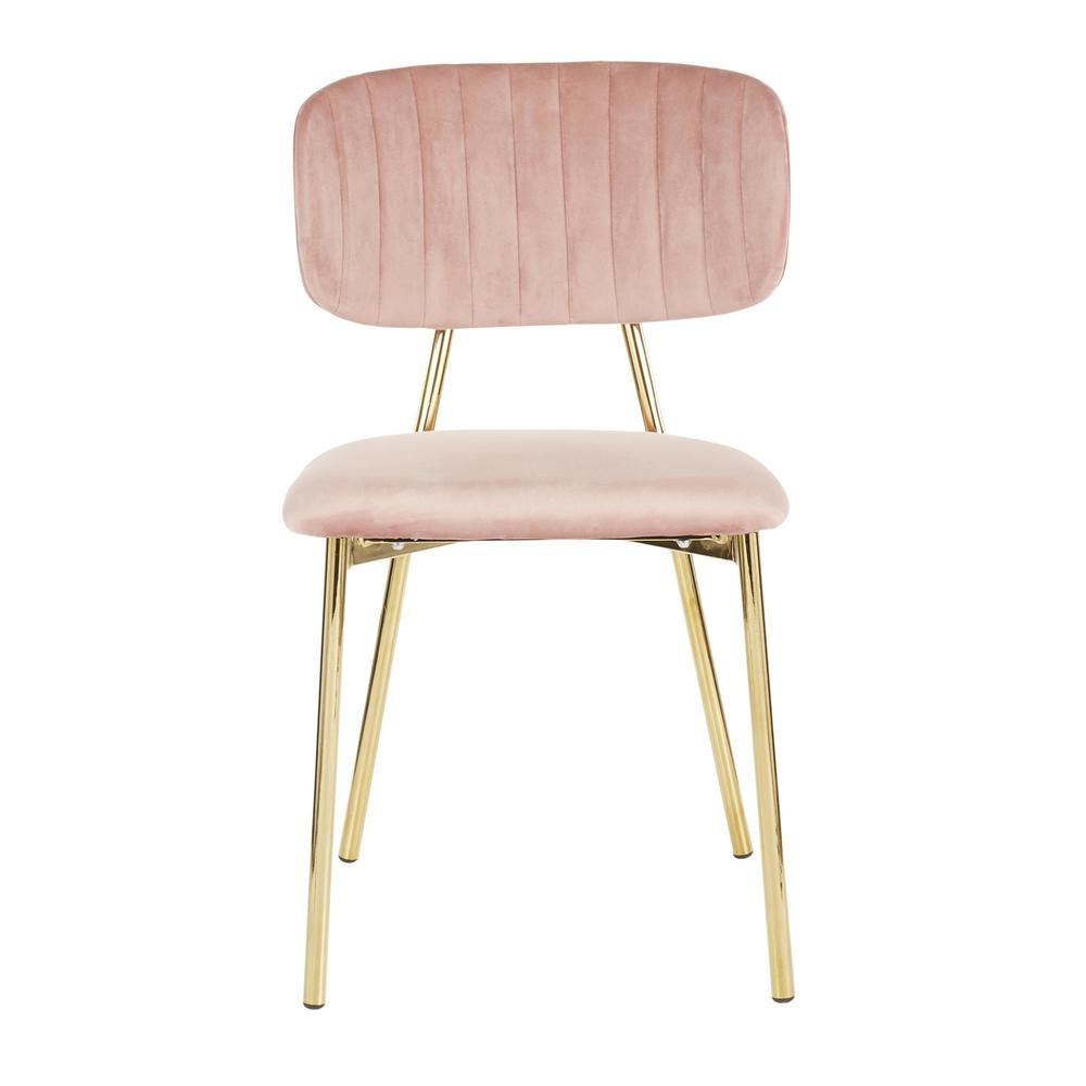 Bouton Contemporary/Glam Chair in Gold Metal and Blush Pink Velvet - Set of 2. Picture 6