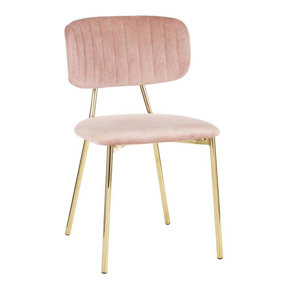 Gold Metal, Pink Velvet Bouton Chair - Set of 2. Picture 2