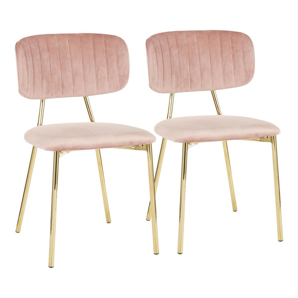 Bouton Contemporary/Glam Chair in Gold Metal and Blush Pink Velvet - Set of 2. Picture 1