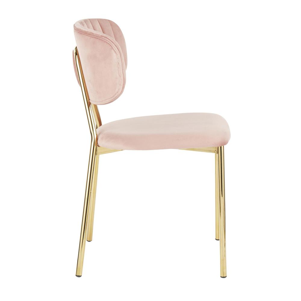 Bouton Contemporary/Glam Chair in Gold Metal and Blush Pink Velvet - Set of 2. Picture 3