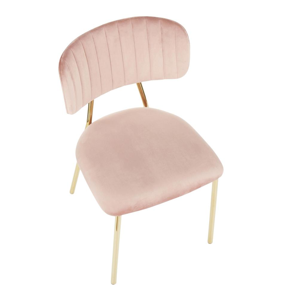 Bouton Contemporary/Glam Chair in Gold Metal and Blush Pink Velvet - Set of 2. Picture 7