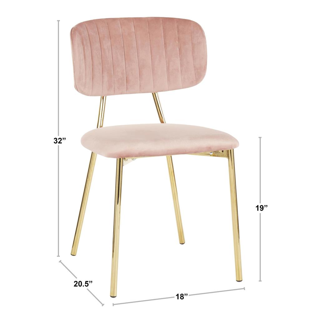 Bouton Contemporary/Glam Chair in Gold Metal and Blush Pink Velvet - Set of 2. Picture 8