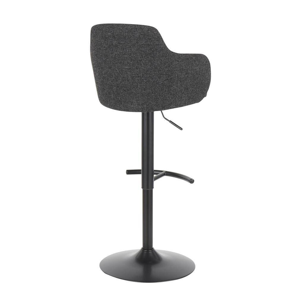 Boyne Industrial Upholstered Bar Stool in Black Metal and Dark Grey Fabric. Picture 3