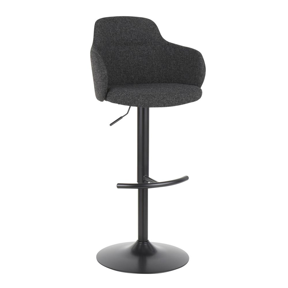 Boyne Industrial Upholstered Bar Stool in Black Metal and Dark Grey Fabric. Picture 1