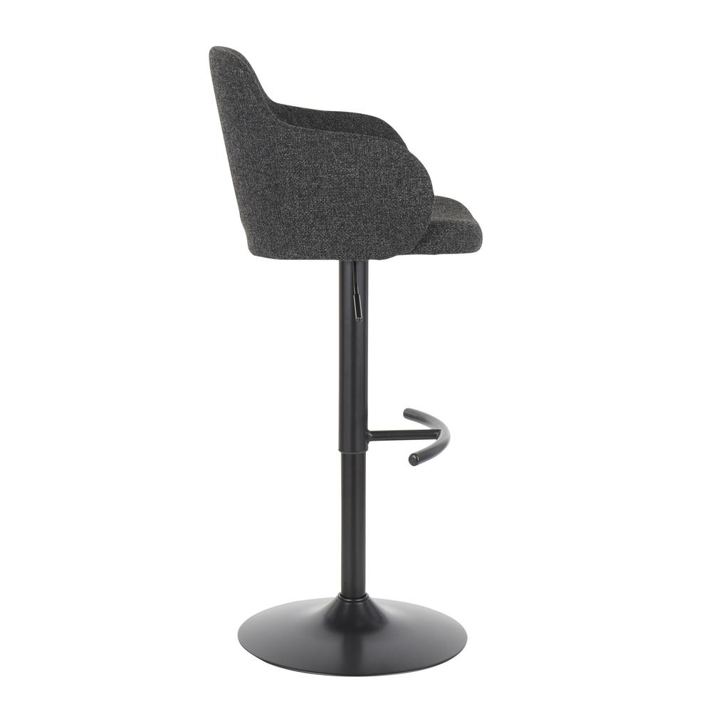 Boyne Industrial Upholstered Bar Stool in Black Metal and Dark Grey Fabric. Picture 2