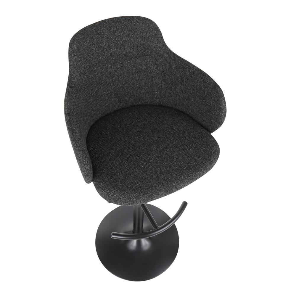 Boyne Industrial Upholstered Bar Stool in Black Metal and Dark Grey Fabric. Picture 6