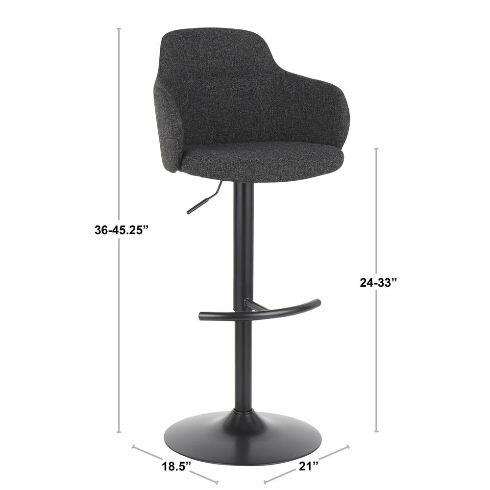 Boyne Industrial Upholstered Bar Stool in Black Metal and Dark Grey Fabric. Picture 7