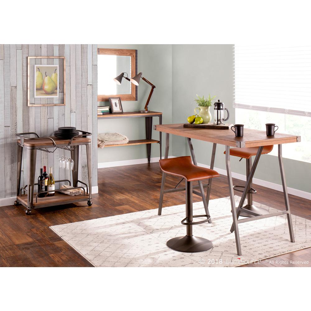 Ale Industrial Barstool in Antique Metal and Brown Faux Leather - Set of 2. Picture 10