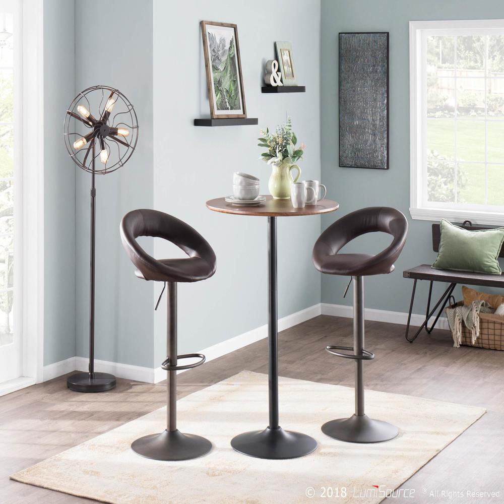 Metro Contemporary Adjustable Barstool in Antique with Brown Faux Leather - Set of 2. Picture 8