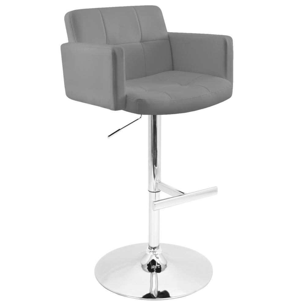 Stout Contemporary Adjustable Barstool with Swivel and Grey Faux Leather. Picture 1