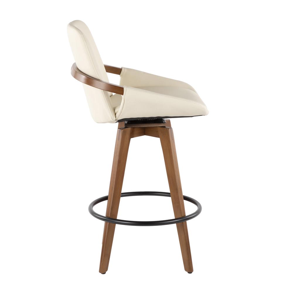 Cosmo Mid-Century Counter Stool in Walnut and Cream Faux Leather. Picture 2