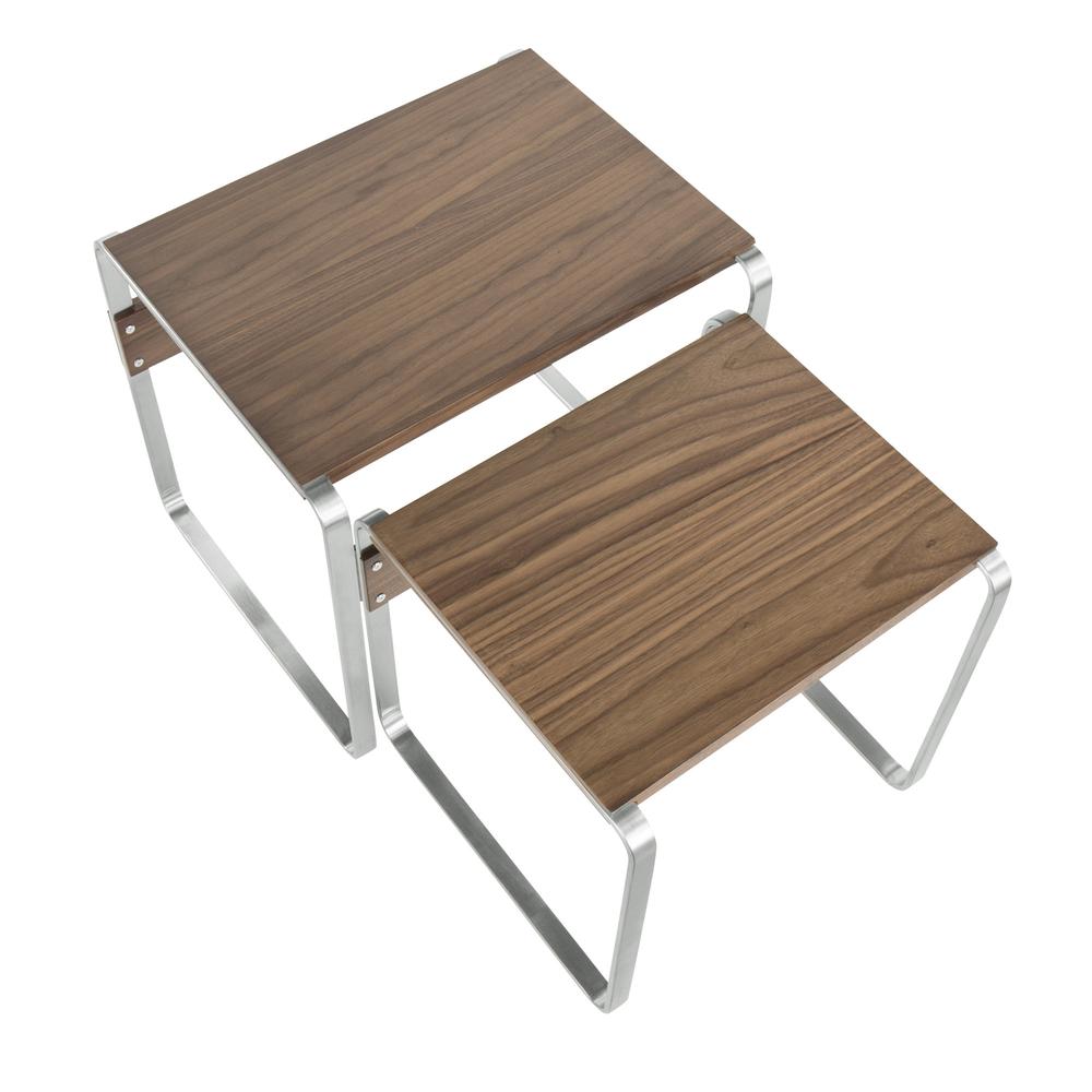 Tea Side Mid-Century Modern Nesting Tables in Stainless Steel and Walnut. Picture 6