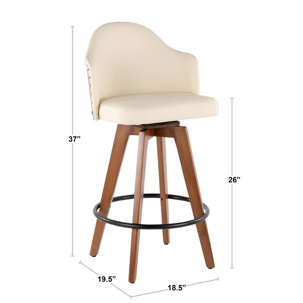 Ahoy Mid-Century Counter Stool in Walnut and Cream Faux Leather. Picture 9