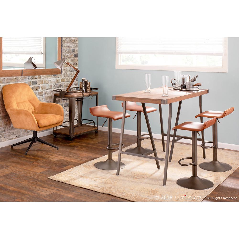Ale Industrial Barstool in Antique Metal and Brown Faux Leather - Set of 2. Picture 8