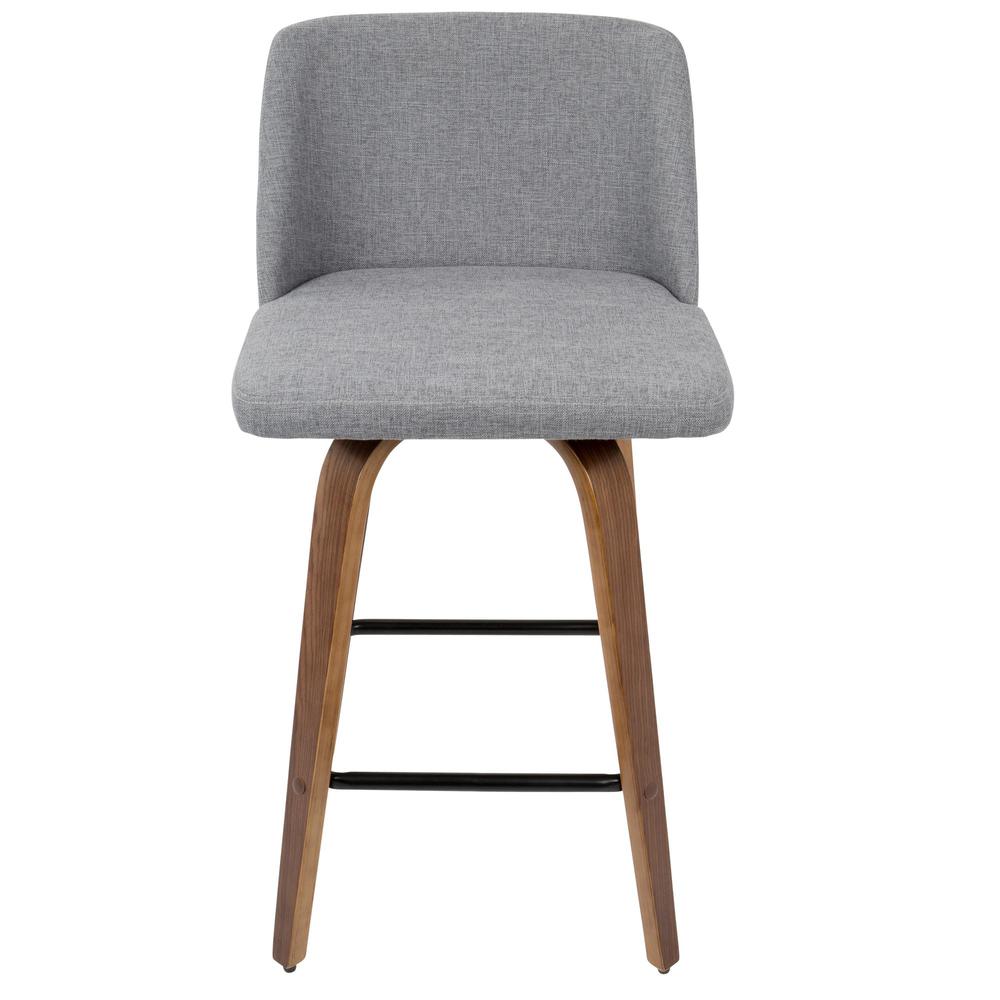 Toriano Mid-Century Modern Counter Stool in Walnut and Grey Fabric - Set of 2. Picture 6